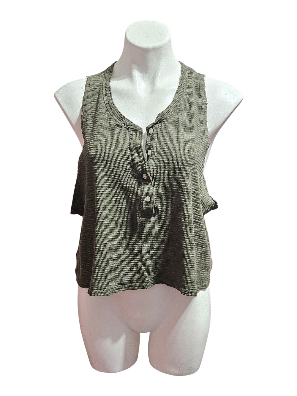 aerie Olive Henley Waffle Knit Tank